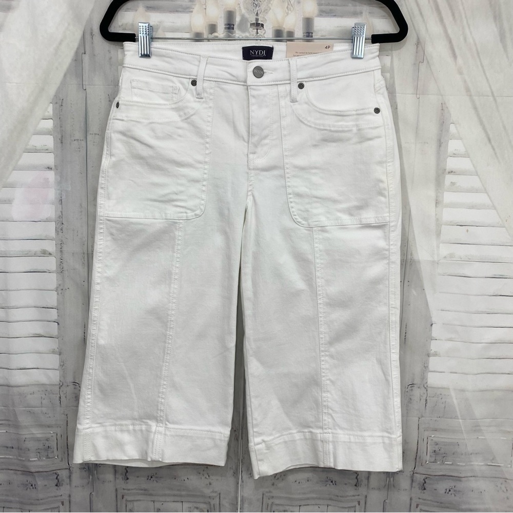 NYDJ Size 4P Optic White Wide Leg Pedal Pusher Optic White Jeans Capri Denim NEW